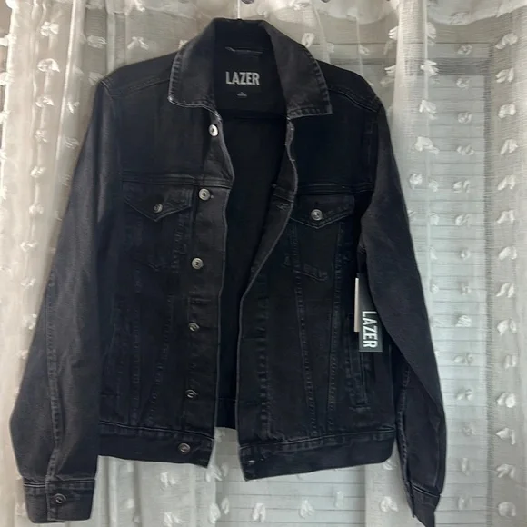 Lazer Black Denim Jean Vintage Wash Jacket - Picture 1 of 7